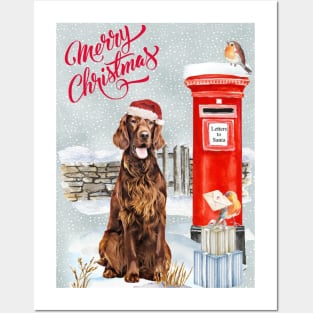 Irish Setter Merry Christmas Santa Dog Posters and Art